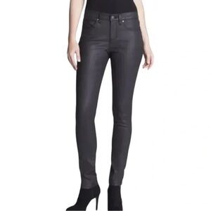 Eileen Fisher Organic Coated Waxed Black Denim Skinny Jeans